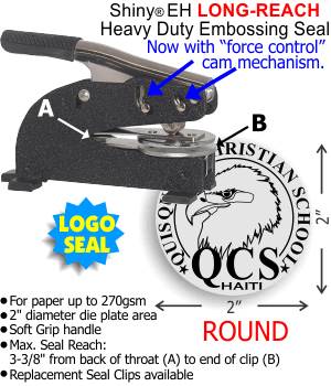 2in. ROUND Long-Reach Desk Seal w/Choice of Stock or Custom ($40 extra) LOGO