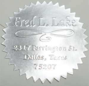 40ea. GLOSSY SILVER Foil Embossing Labels w/ Starburst Edge